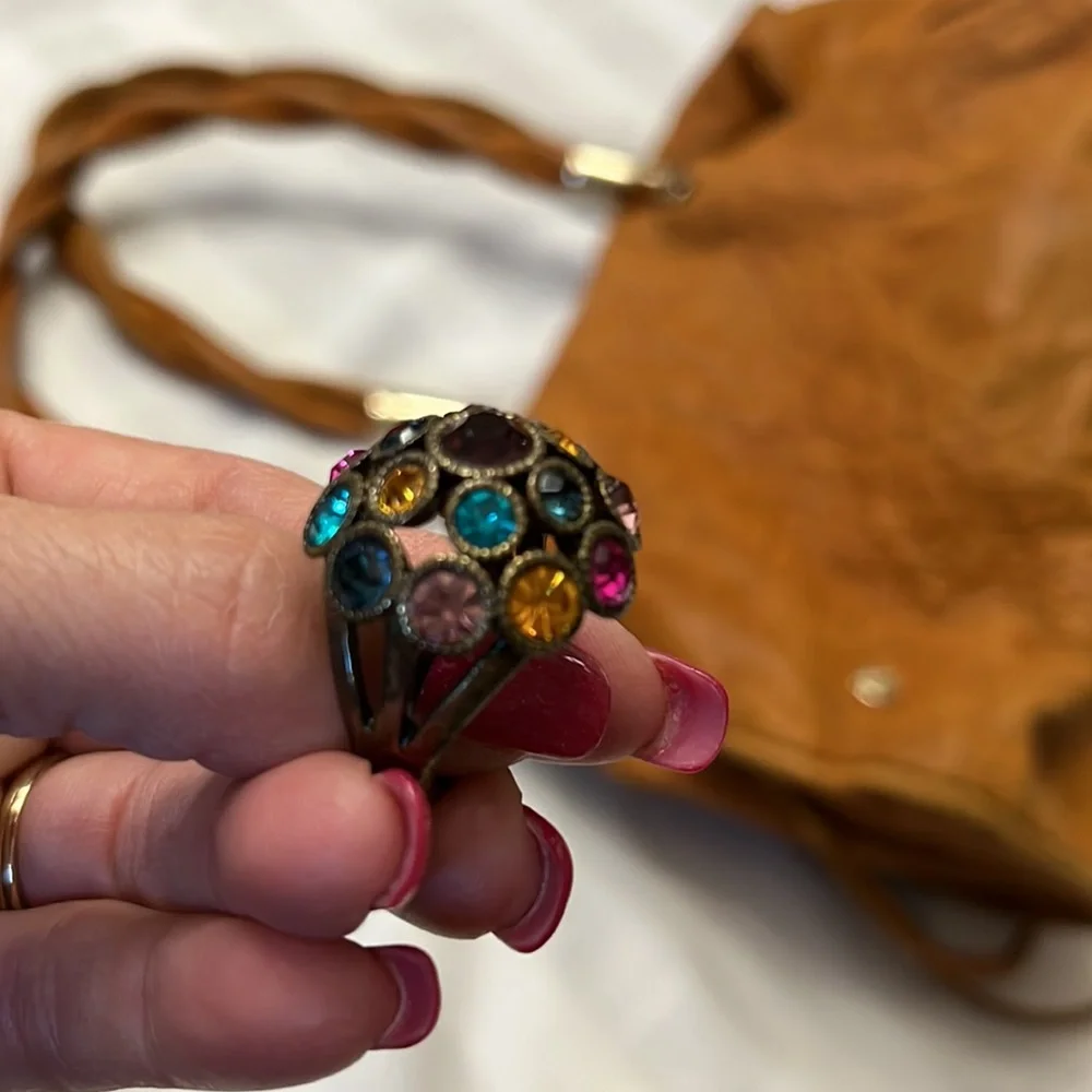 17 stones cluster multicolored statement or cocktail signed ring